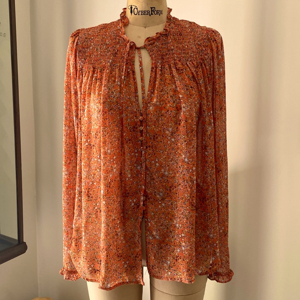 Free People floral chiffon blouse